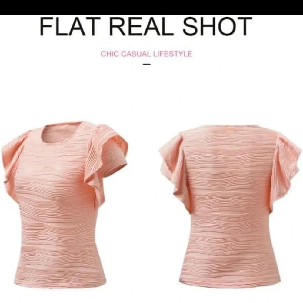 Womens Tops Casual Crewneck Ruffle Short Sleeve T Shirts Slim Fit Dressy…